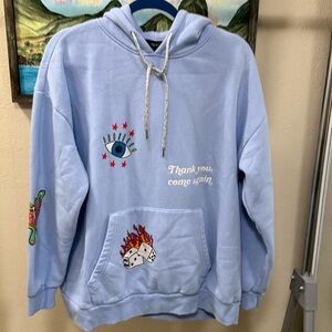 Forever 21 Sky Blue Hoodie with Metallic Drawstrings